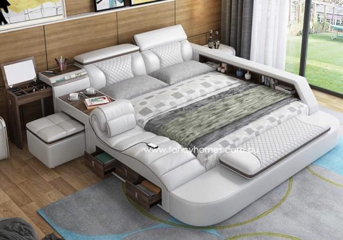 Buy Lucia Multi-functional Leather Bed Frame With Dresser | Fancy Homes Contemporary bed frame and dresser combo