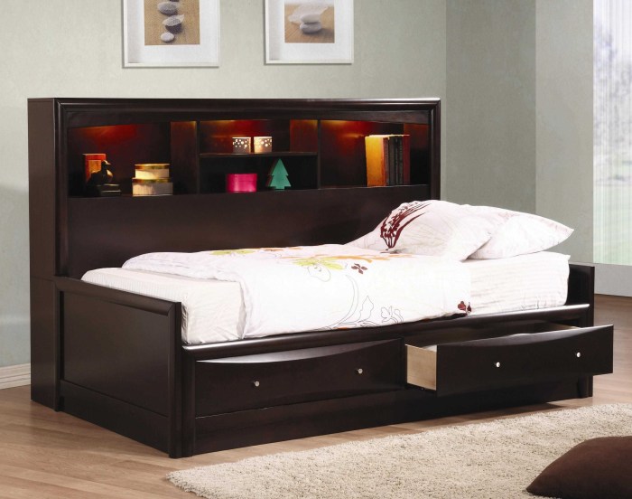 Bed frame with bookshelf bedroom furniture