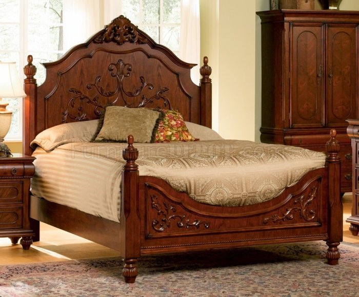 Vintage style bedroom furniture with carvings